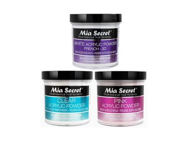 MIA SECRET 4 oz Acrylic Powder 3pc Set - Pink, Clear &amp; White - Made in USA