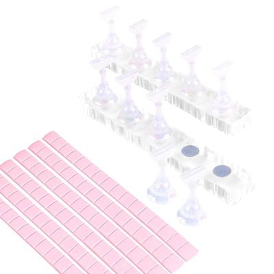 BQAN 2 Set Nail Holder for Painting Nails, Transparent Acrylic Nail Stand for Press on / Fake Nail Tips Training / Nails Display with 96 Pcs Reusable Adhesive Putty