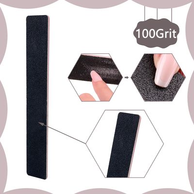 LNAUJS 3 Pack Nail Files - Reusable Black Rectangle Shape Double Sided Manicure Tools with 100/180 Grit for Home Salon, Nail Styling