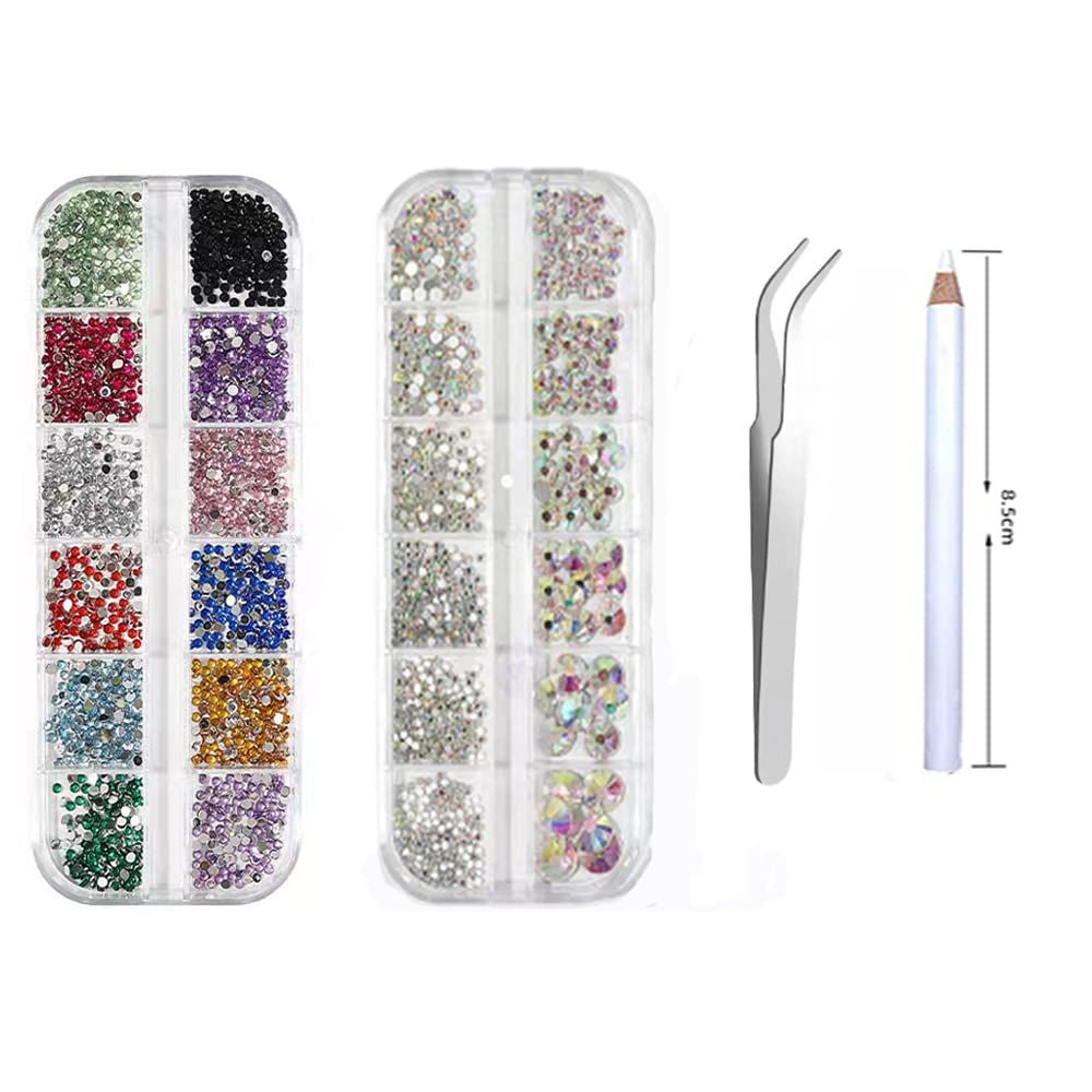 Nail Jewels, Nail Art Rhinestones , Nail Gems,Face Jewels,Nails Diamond Kits for Women Nail Crystals for Nails Rhinestone for Makeup Kit Nail Art (AB rhinestones multiple color)