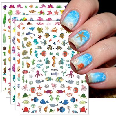JMEOWIO 12 Sheets Summer Ocean Nail Art Stickers Decals Self-Adhesive Pegatinas Uas Fish Beach Turtle Whale Nail Supplies Nail Art Design Decoration Accessories