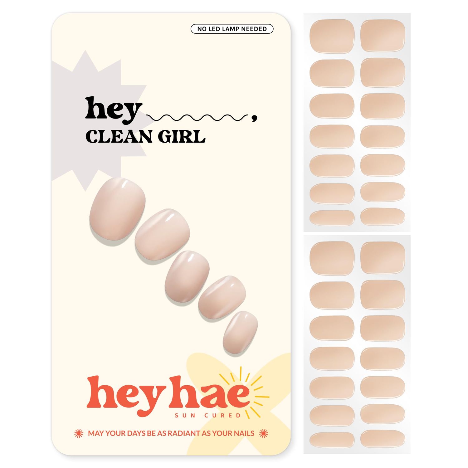Heyhae Semi Cured Gel Nail Strips | Spring Nails No LED Lamp Needed Easy Apply &amp; Remove | Includes 28 strips, 1 Prep Pad, 1 Nail File &amp; 1 Wooden Stick - Hey, Clean Girl