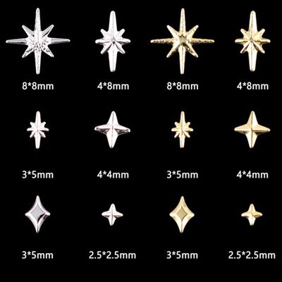 COOSLIM Star Nail Charms and Gems - Starshine Cross Metal Mixed Gold and Silver Decorations, 3D Gold Nail Art Decals for DIY Decor