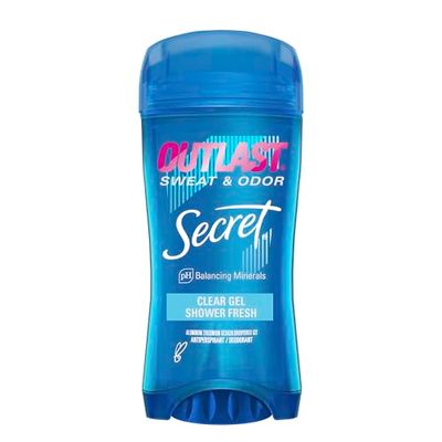 Secret Outlast Antiperspirant Deodorant for Women, 72hr Sweat &amp; Odor Protection, PH Balancing Minerals, Clear Gel, Shower Fresh Scent, 2.6 oz