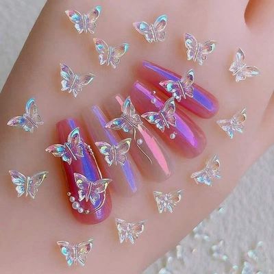 20 Pcs Cute Butterfly Nail Art Charms - 3D Resin Aurora Kawaii Decorations for Acrylic Nails DIY Supplies