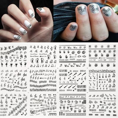Musical Instrument Series Nail Art Stickers, Musical Notes Nail Decals 3D Self-Adhesive Guitar Erhu Piano keys Microphone Musical Notes Nail Design Manicure Tips Nail Decoration for Women Girls Kid...