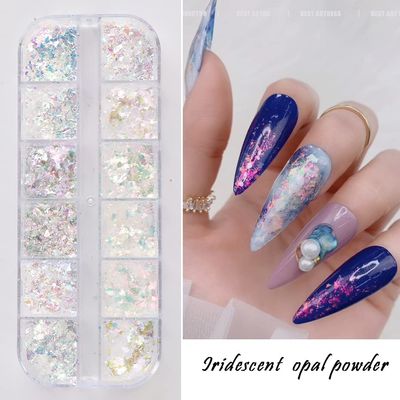 Holographic Nail Art Glitter Iridescent Flakes 12 Grids Mermaid Bright Colorful Star Gradient Ice Slag Nail Sequins Paillettes Summer Decoration