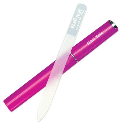 Nail Tek Crystal File - Glass Nail File with Case, Durable and Gentle for Healthy Nails and Cuticles - Travel-Friendly Design, Fuchsia, Medium 5