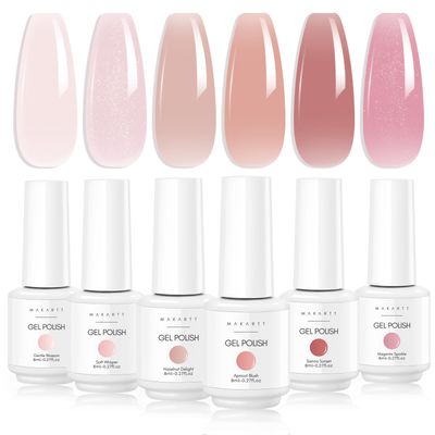 Makartt Gel Nail Polish Set, 6PCS 8ml Natural Nude Jelly Pink Milky White Soak Off UV/LED Gel for DIY Manicure &amp; Nail Art Designs, Home &amp; Salon Use