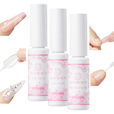 AZUREBEAUTY Nail Glue, 5 in One for Strong Nail Tips,30 ML Press On Nails and Repairs Natural Nails, Bond for Acrylic Nails, No UV Lamp Needed