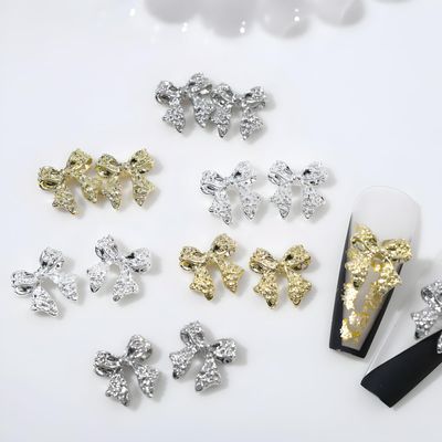 36 Pcs Bow Nail Art Charms 3D Alloy Bow Nail Charms Silver Gold Nail Rhinestones for DIY Acrylic Nails Metal Nail Gems for Women and Girls