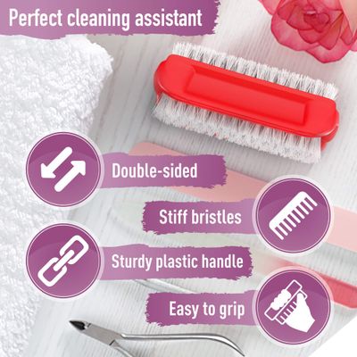 KONEX Two-Sided Nail Brush for Cleaning Fingernails, Stiff Bristle Nail Scrubber Brush, Durable Nail Cleaning Brush Ideal for Manicure and Pedicure Care, Professional Quality (Set of 5)