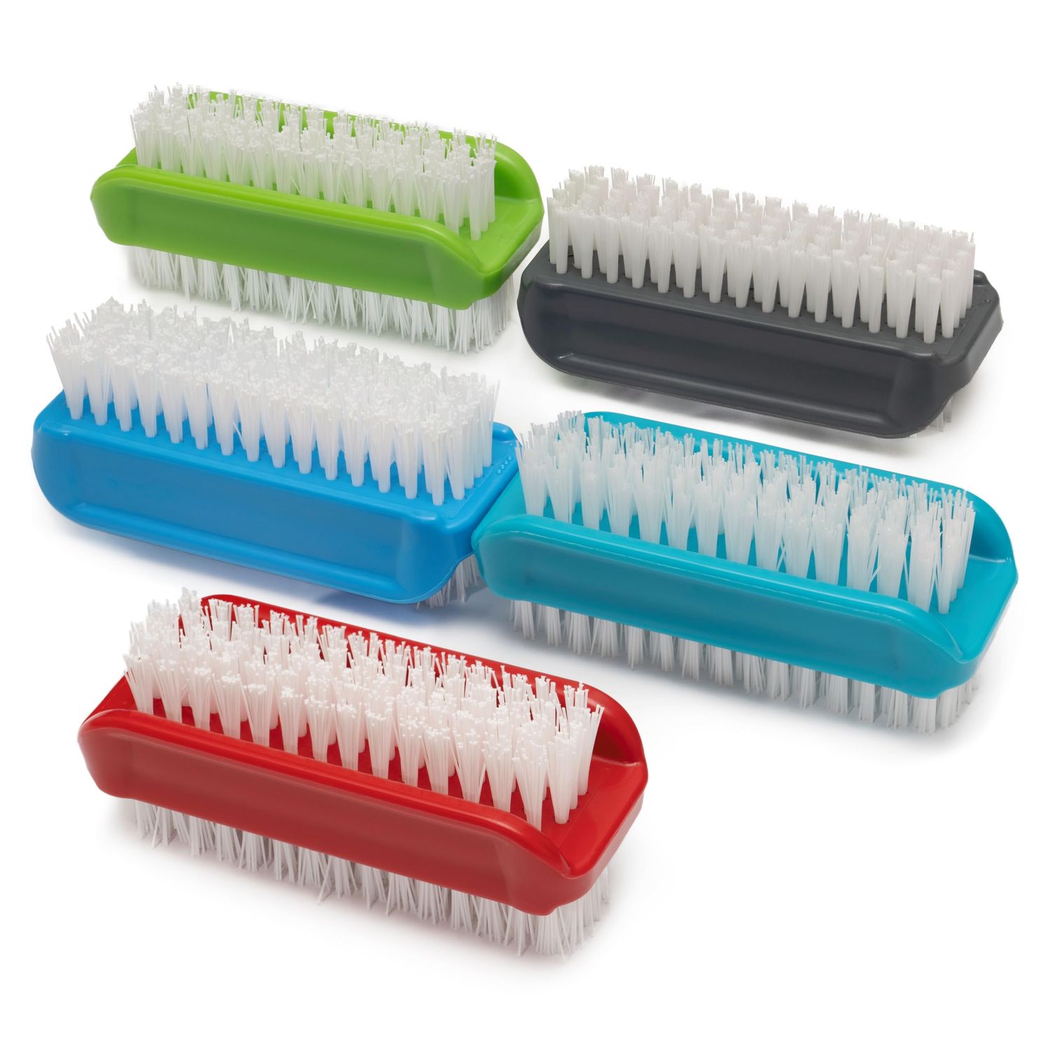 KONEX Two-Sided Nail Brush for Cleaning Fingernails, Stiff Bristle Nail Scrubber Brush, Durable Nail Cleaning Brush Ideal for Manicure and Pedicure Care, Professional Quality (Set of 5)