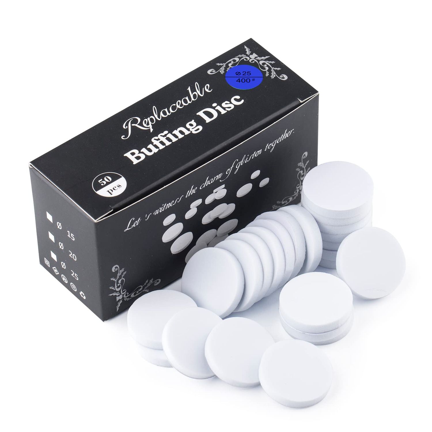 NMKL38 50pcs Nail Buffing Self-Adhesive Replaceable Sandpaper Polishing Files Sanding Pads Pedicure Shiner Tools for 25mm Disc