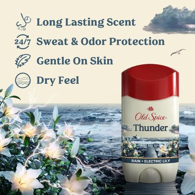 Old Spice Dry Feel Antiperspirant Deodorant for Men, 24/7 Long Lasting Freshness, 24/7 Lasting Sweat & Odor Protection, Gentle on Skin with Skin Conditioners, Thunder Rain Electric LilyScent, 2.6 oz