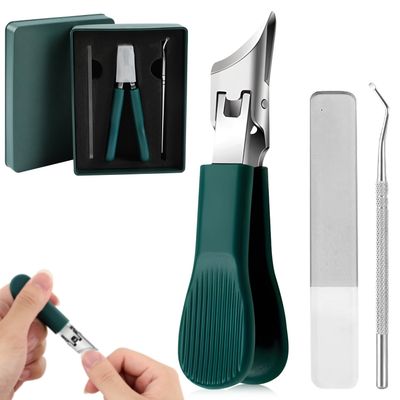 Eagle Beak Beveled Nail Clippers,Wide Jaw Opening Anti-Splash Slanted Nail Clipper,Slanted Jaw Ingrown Toenail Clippers for Thick Toenails (Green)