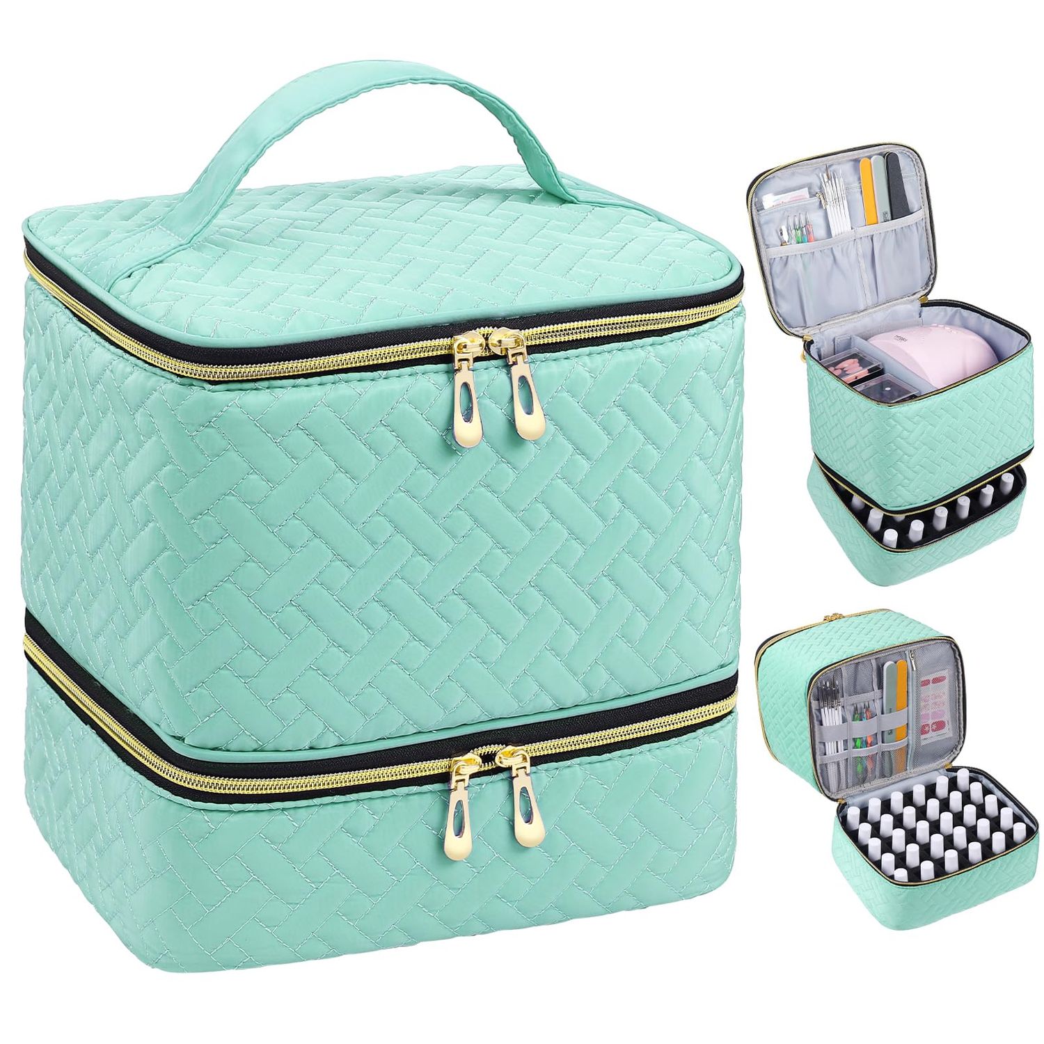RZMAYIS Nail Polish Carrying Case Bag-Holds 30 Bottles, Double-Layer Nail Polish Storage and Nail Dryer Case