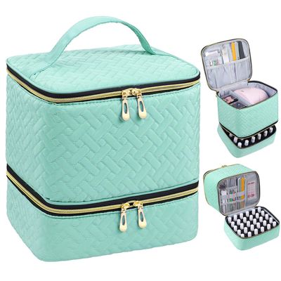 RZMAYIS Nail Polish Carrying Case Bag-Holds 30 Bottles, Double-Layer Nail Polish Storage and Nail Dryer Case