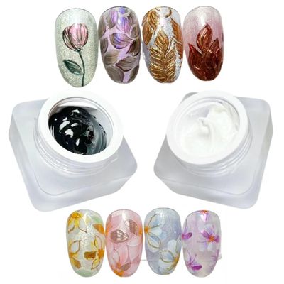 YJMyujimi Nail Gel polish sculpture gel 5g black and white in colour clear stroke non wipe chrome applicable DIY at home embossed painting gel Nail solons mini 3D designs (Black and white, 5g)