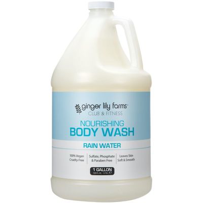Ginger Lily Farms Club &amp; Fitness Nourishing Body Wash, 100 Vegan &amp; Cruelty-Free, Bath &amp; Shower Gel for Men and Women, Rain Water Scent, 1 Gallon (128 fl. oz.) Refill