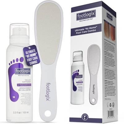 Footlogix Foot Care Callus Softner Combo - Callus Remover Spray &amp; Double-Sided Foot File for Dry, Cracked Heels, Pedicure Tools for Feet, Foot Exfoliator