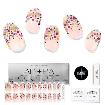 Adora Couture Semi Cured Gel Nail Strips with 20 Pieces, Salon Quality Nail Wraps for Women, Confetti ColorfulUV Gel Nail Stickers, UV Light Required, Sprinkles