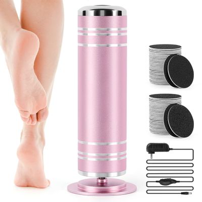 Electric Foot File Callus Remover: Adjustable Speed 1000RPM Feet File Grinder with 60 Pcs Sandpaper Discs - Professional Pedicure Tools for Dead Skin Calluses (Pink)