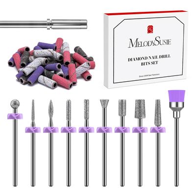 MelodySusie Nail Drill Bits, 10Pcs Diamond Sanding Bit Set with 40pcs Small Sanding Bands (120180240 Grits) with 3.1mm Mandrel Bit, Nail Gel Polish Remover Tool for Acrylic Nails Manicure Nail Prep