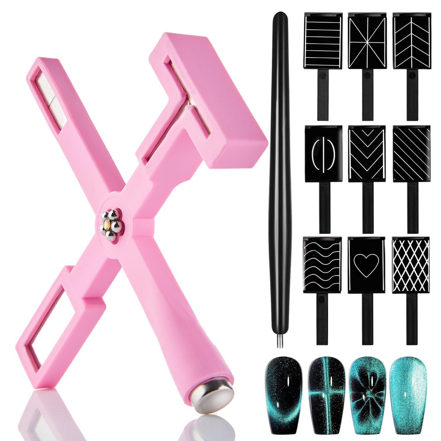 Dr.nail 11Pcs Cat Eye Gel Nail Polish Magnet Set 5 in 1 Multifunction Strong Suction Cat Eye Magnet for Nails with Eco Friendly Silicone Protective Case, Magnetic Nail Art Design Tools Home Salon DIY