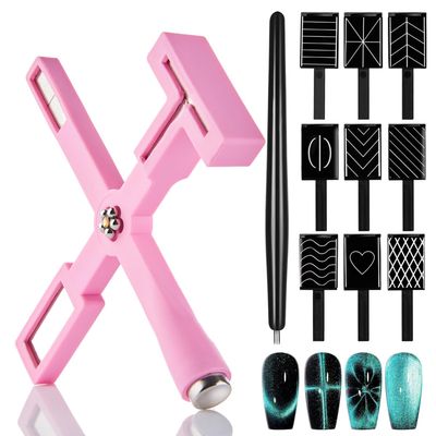 Dr.nail 11Pcs Cat Eye Gel Nail Polish Magnet Set 5 in 1 Multifunction Strong Suction Cat Eye Magnet for Nails with Eco Friendly Silicone Protective Case, Magnetic Nail Art Design Tools Home Salon DIY