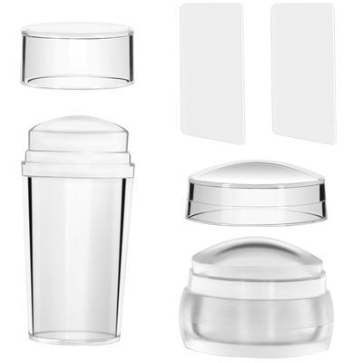 JUNEBRUSHS 4Pcs Nail Art Stamper Kit, French Tip Nail Stamp with Scrapers Clear Silicone Long Short Nail Jelly Stamper Set for Home DIY Nail Decor French Manicure Art Salon