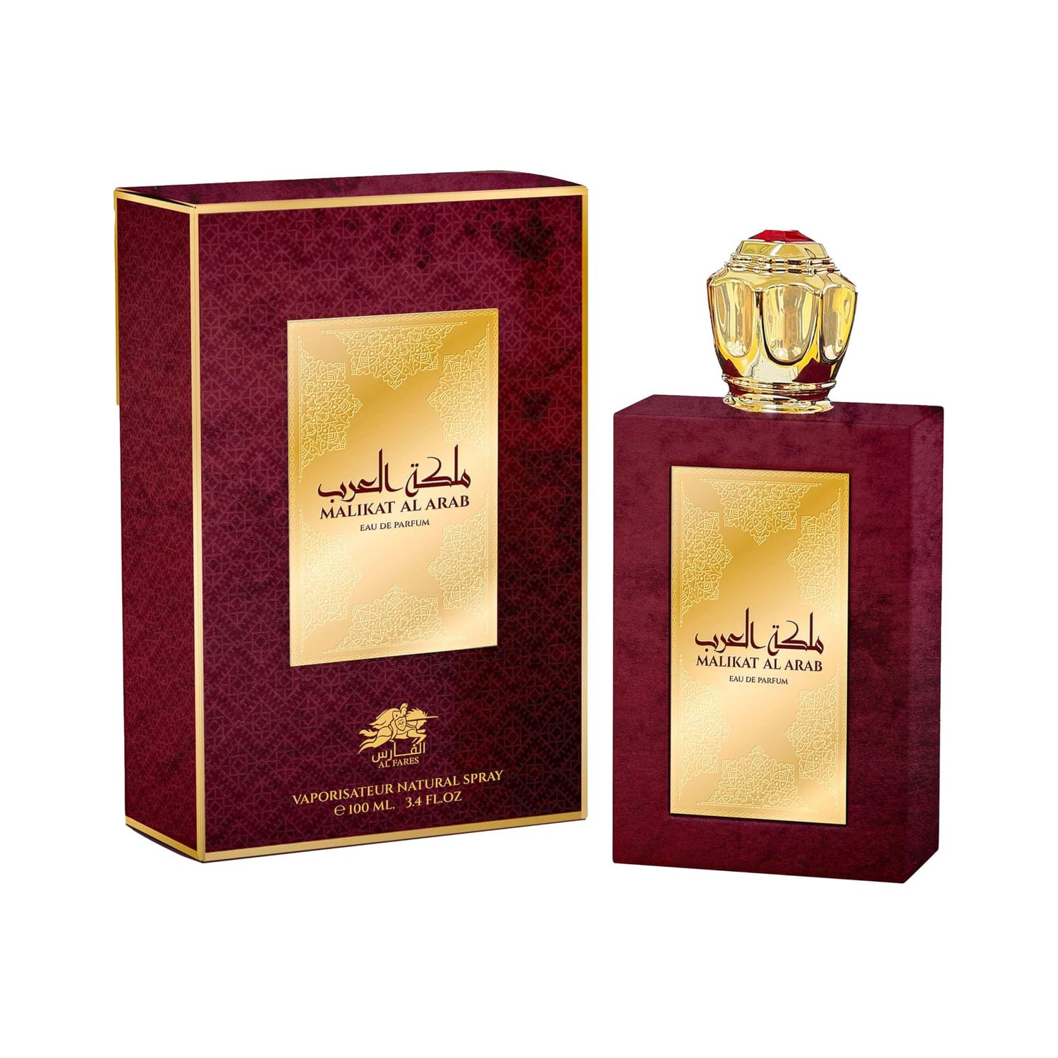 Malikat Al Arab Eau De Parfum, Natural Spray, 3.4 Fl Oz, 100 ML, Burgundy and Gold By emper