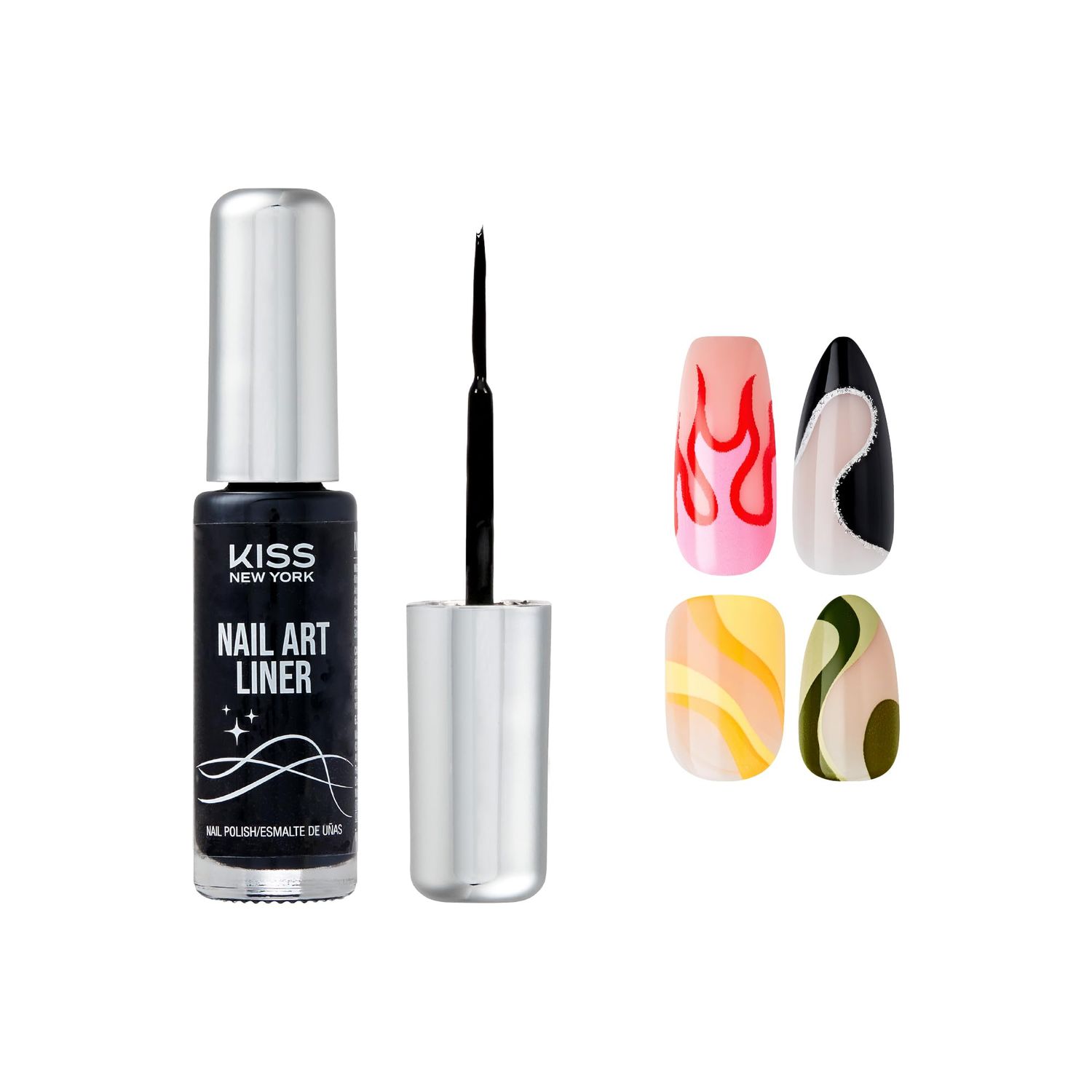 KISS NEW YORK Nail Art Liner, Fast-Drying, Slow Drip, Low Odor, Fine Tip Bristles for Precise Lines, Salon Results at Home for Professional Nail Art (Black)
