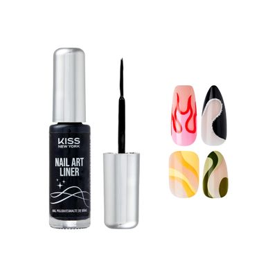 KISS NEW YORK Nail Art Liner, Fast-Drying, Slow Drip, Low Odor, Fine Tip Bristles for Precise Lines, Salon Results at Home for Professional Nail Art (Black)