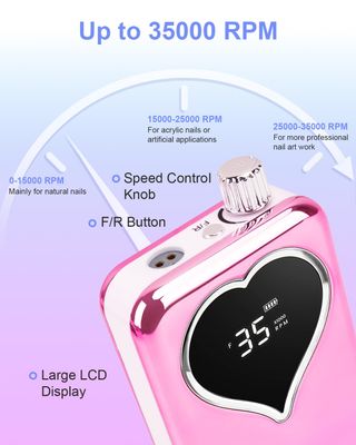 Nail Drill Electric File: 35000RPM Rechargeable Nail Drill Machine, Portable Cordless E-File Nail Kit with Bits for Acrylic Nails Remove Nail Gel Polish Manicure