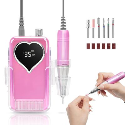 Nail Drill Electric File: 35000RPM Rechargeable Nail Drill Machine, Portable Cordless E-File Nail Kit with Bits for Acrylic Nails Remove Nail Gel Polish Manicure