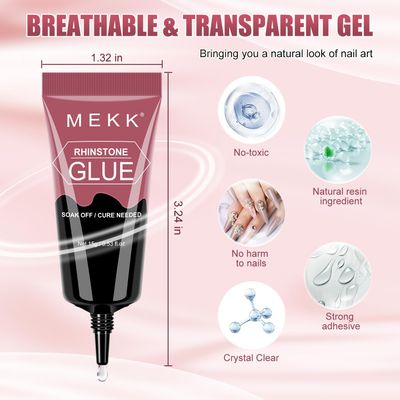 MEKK Rhinestone Glue for Nails,15g Super Strong No Wipe Nail Charm Glue,Crystals,Beads,Charms,Diamonds &amp; Gems,Cure Needed 3D Gel for Nail Art