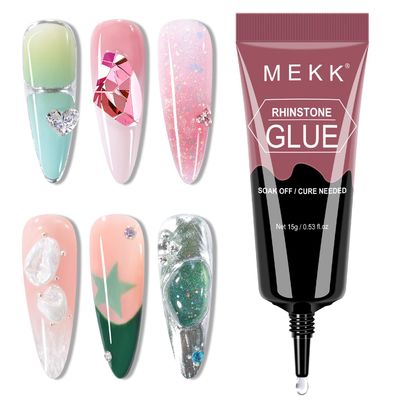 MEKK Rhinestone Glue for Nails,15g Super Strong No Wipe Nail Charm Glue,Crystals,Beads,Charms,Diamonds &amp; Gems,Cure Needed 3D Gel for Nail Art