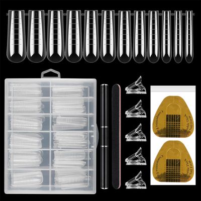 Nail Dual Forms for Polygel, 120Pcs Coffin Shape Nail Forms for Builder Gel Reusable, 12 Sizes Extension Acrylic Nail Molds Sets, Nail Gel Forms False Nail Tips for Manicure Nail Art Design Salon DIY