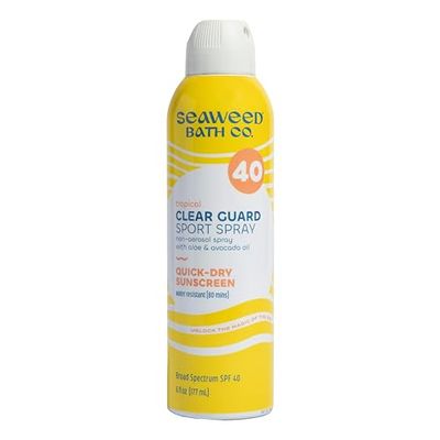 Seaweed Bath Co. Clear Guard SPF 40 Sport Broad Spectrum Sunscreen Spray, 6 Ounce, Sustainably Harvested Seaweed, Aloe, Avocado Oil