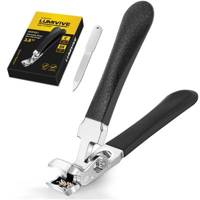 Angled Head Nail Clippers for Seniors Thick Toenails, Ergonomic Wide Jaw Large Toenail Clippers for Men Women, Ultra-Sharp and Durable Fingernail Clipper Cutter with Catcher, Black Long Handle
