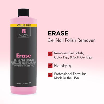 RC Red Carpet Manicure Erase Gel Nail Polish Remover - Soak-Off Formula for Fast, Gentle Removal, Non-Damaging Nail Care, Easy Gel Removal, Ideal for At-Home Use, 16 Fl Oz.