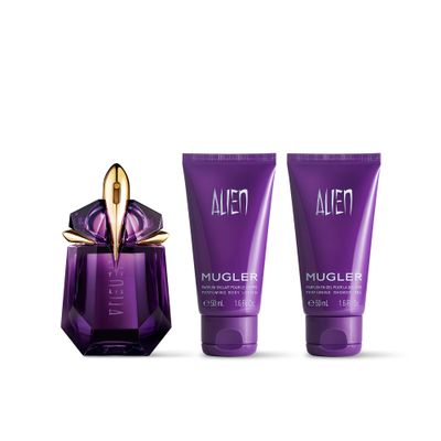 Mugler Alien Eau de Parfum - Womens Fragrance Set (135 Value) - Floral &amp; Woody - With Jasmine, Wood, and Amber - Long Lasting Perfume - Perfume, 1 Fl Oz, 1.6 Fl Oz Body Lotion, 1.6 Fl Oz Shower Gel