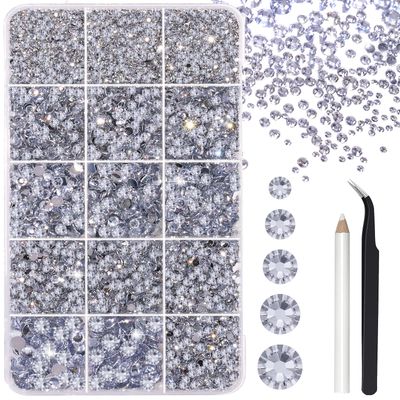 FANDAMEI Silver Rhinestones, 15000 PCS Resin Rhinestone, Non Hotfix Gems for Crafting, Flatback Rhinestones for Crafting, Clear Rhinestone for Nails, Mixed Sizes 2/3/4/5/6mm