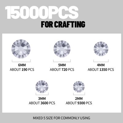 FANDAMEI Silver Rhinestones, 15000 PCS Resin Rhinestone, Non Hotfix Gems for Crafting, Flatback Rhinestones for Crafting, Clear Rhinestone for Nails, Mixed Sizes 2/3/4/5/6mm