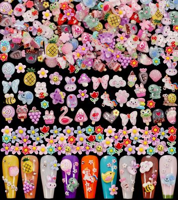 1 Pack of 250pcs Cute &amp; Sweet 3D Nail Charms for Acrylic Nails, Perfect for Nail Art Decorations &amp; DIY Accessories CraftsFlower Bee Pineapple Bear Charms for Nail (1-multi-color)