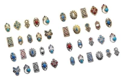 Retro Turquoise Totem Flower 3D Alloy Nail Art Mix Color Nail Charms, DIY Nail Art Decorations 50pcs