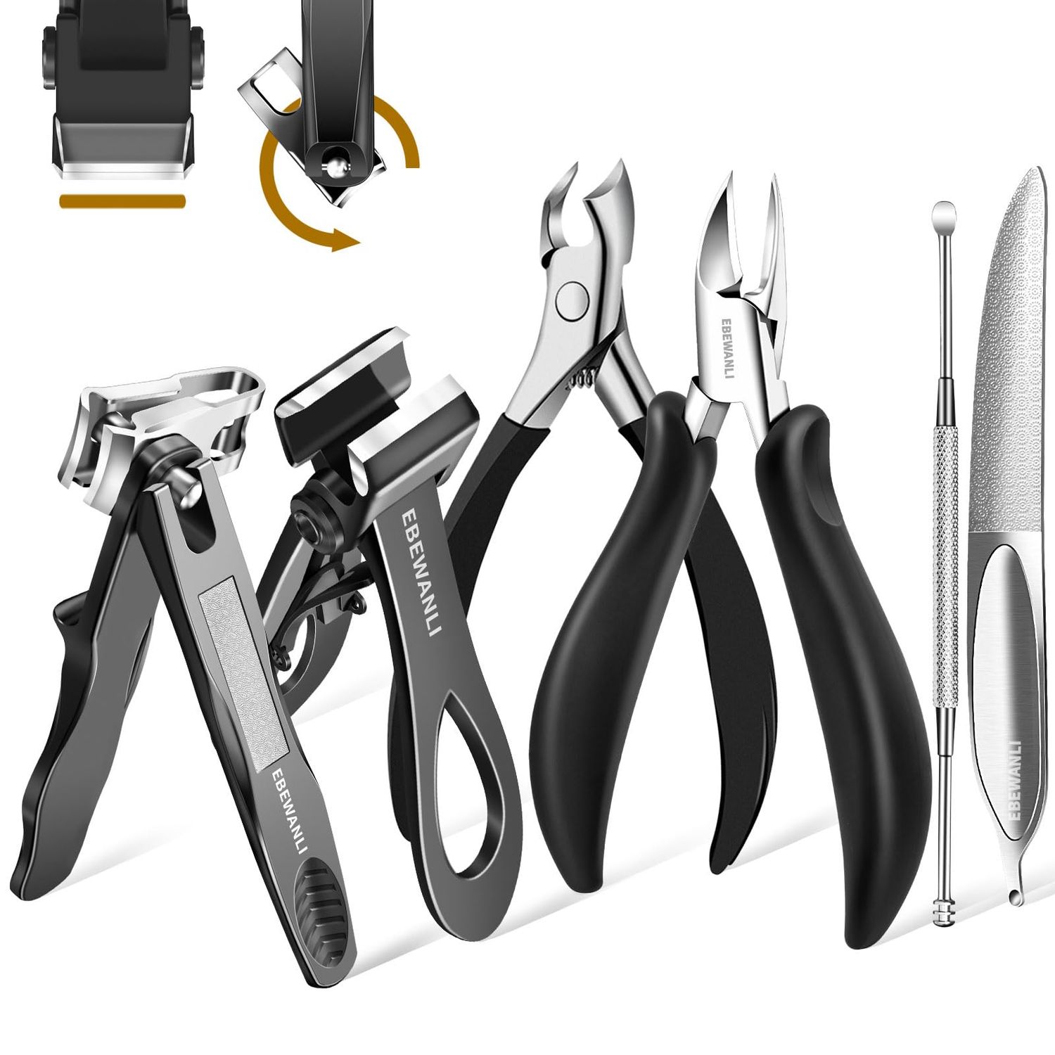 EBEWANLI Podiatrist Toenail Clippers for Seniors Thick Toenails, Toe Nail Clippers for Thick Nails for Seniors, Straight Toe Nail Clippers for Men, Ingrown Toenail Clippers and Angled Nail Clipper Set