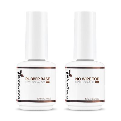 Nicedeco Hema Free Clear Rubber Base Gel Polish and No Wipe Gel Top Coat Cruelty Free Vegan Glossy Shinny Gel Nail Polish