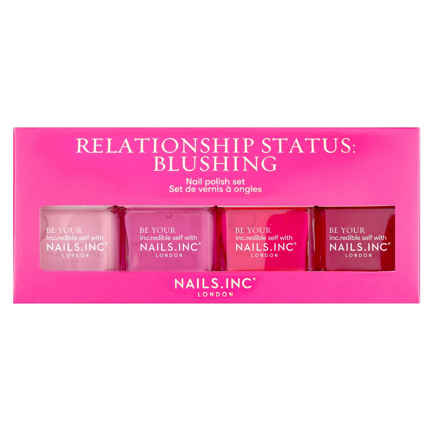 Nails Inc Relationship Status, Blushing Pink Nail Polish, Mothers Day Gift For Mom, Long Wearing, High Shine, Rouge, Neon Pink &amp; Rich Berry, Full Coverage, Chip Resistant, Air Dry, Vegan, 4 Piece Set